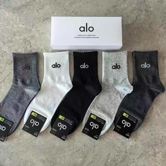 ALO Yoga Accessories - A26- ALO Yoga Men's Multi-Shade Grey & Black Half-Crew Socks 5-Pair Box Set